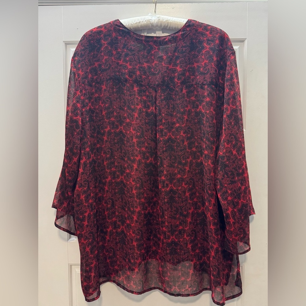 Catherine’s Red and Black Top, sz 3x - Picture 3 of 4